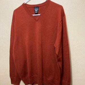Jos. A. Bank Men's Burnt Orange Merino Wool Blend V-Neck Pullover Sweater XL